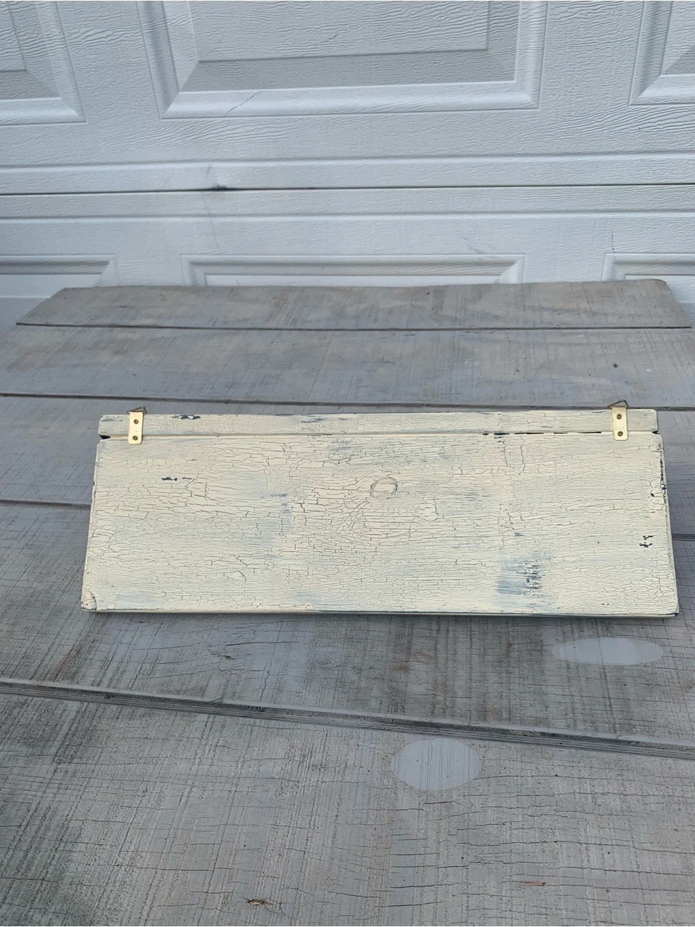 Vintage Farmhouse Wall Shelf with 3 Shaker Pegs Distressed White 17.5” Coat Rack